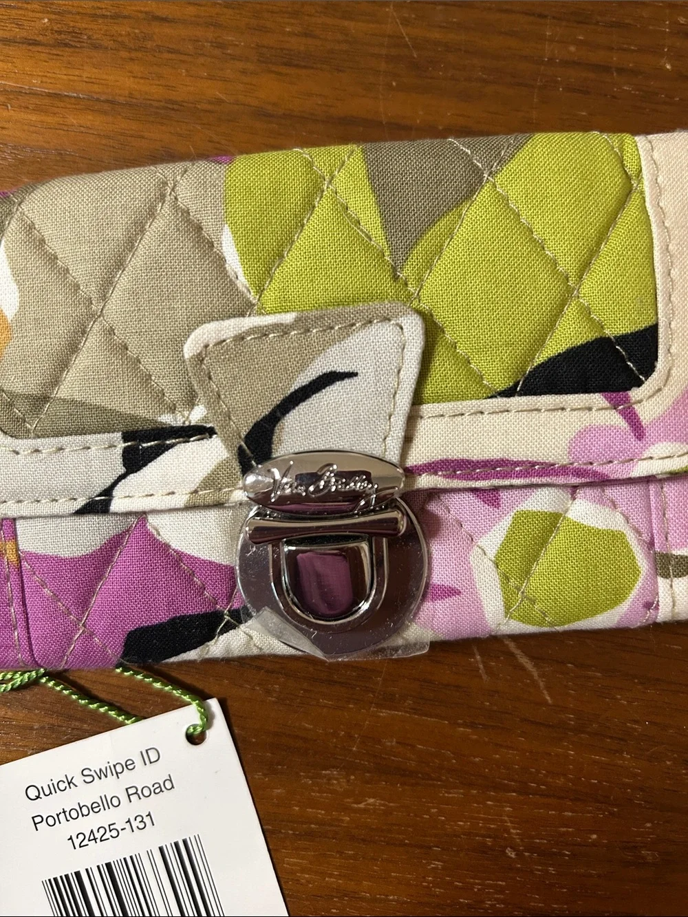 Vera Bradley Quilted Floral Wallet in Pink, Lime & Cream scan and go card slot - Picture 4 of 15